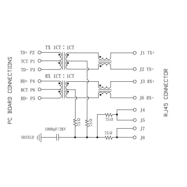 08B1-1X1T-06-F 100 Base-T 1x1 Port RJ45 Magnetic Jack Tab Up Without Led LPJ2011CNL