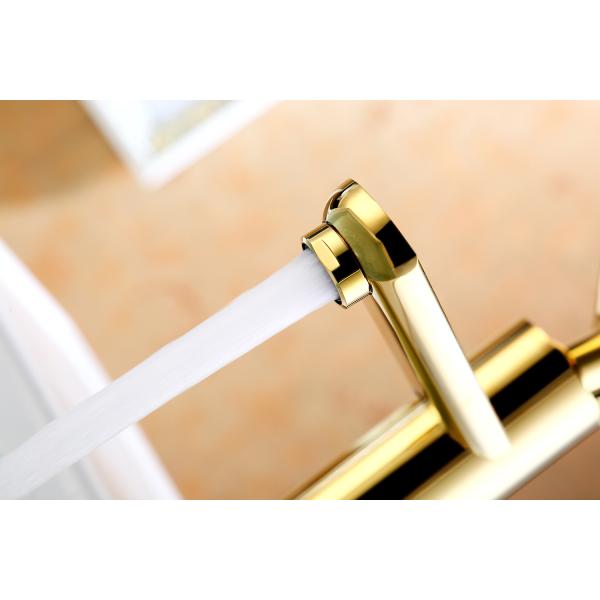Wall Mounted Bathroom Brushed Gold Brass Basin Mixer with Rotatable Sprayer Water Tap