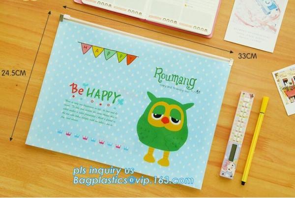 custom transparent pvc slide zipper file bags, cosmetic makeup pen pencil stationery case, PVC plastic slider zipper bag