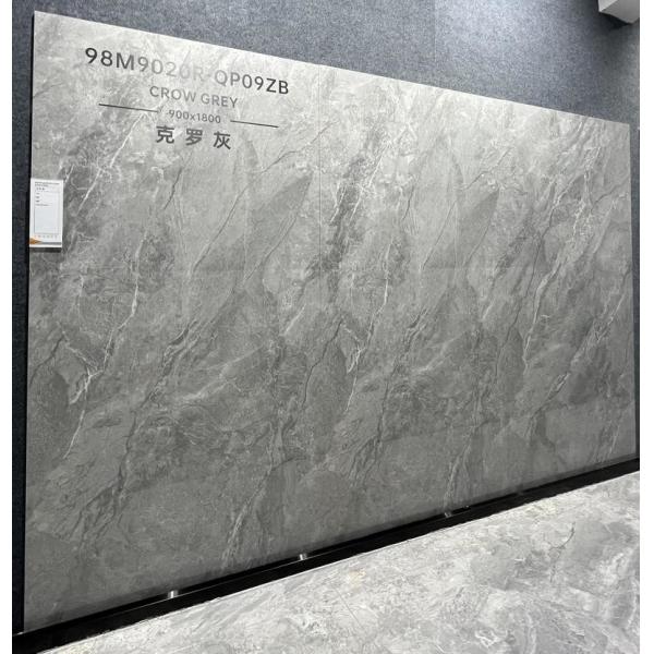 Carreaux de porcelaine glacée gris polie 900x1800x9mm pour murs intérieurs