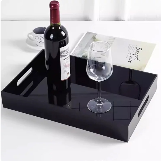 Spill Proof Design Clear Acrylic Serving Tray UV Resistant Coating For Versatile Use