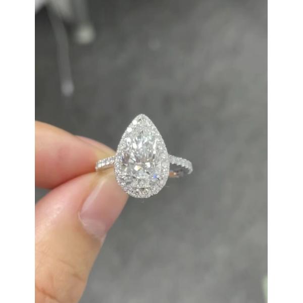 Double bandes Poire Anneau de diamant Fiançailles Laboratoire de mariage Anneaux de diamant cultivés