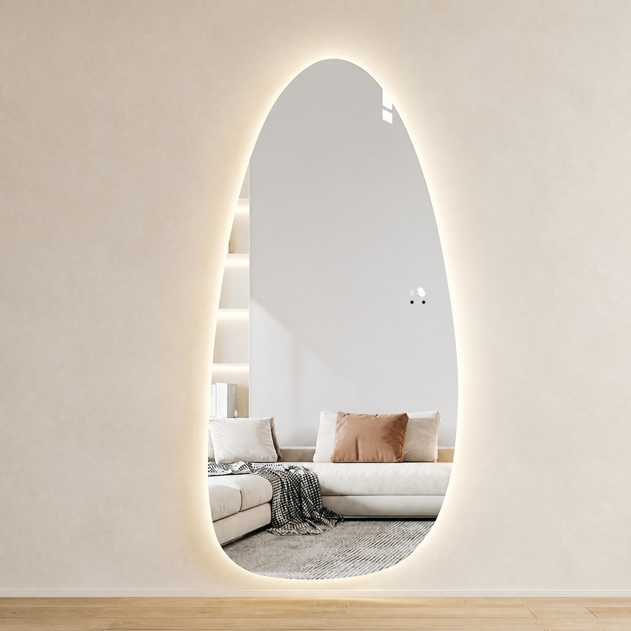 Modern Irregular LED Mirror Frameless Wall Mount with Touch Dimmable Anti-Fog Copper-Free Silver Mirror