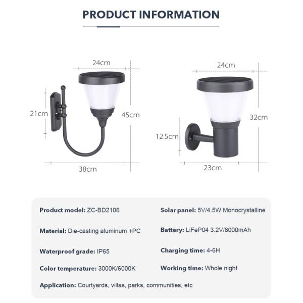 El negro a presión el fundición de la lámpara de pared solar montada en la pared de aluminio del patio de las luces IP65