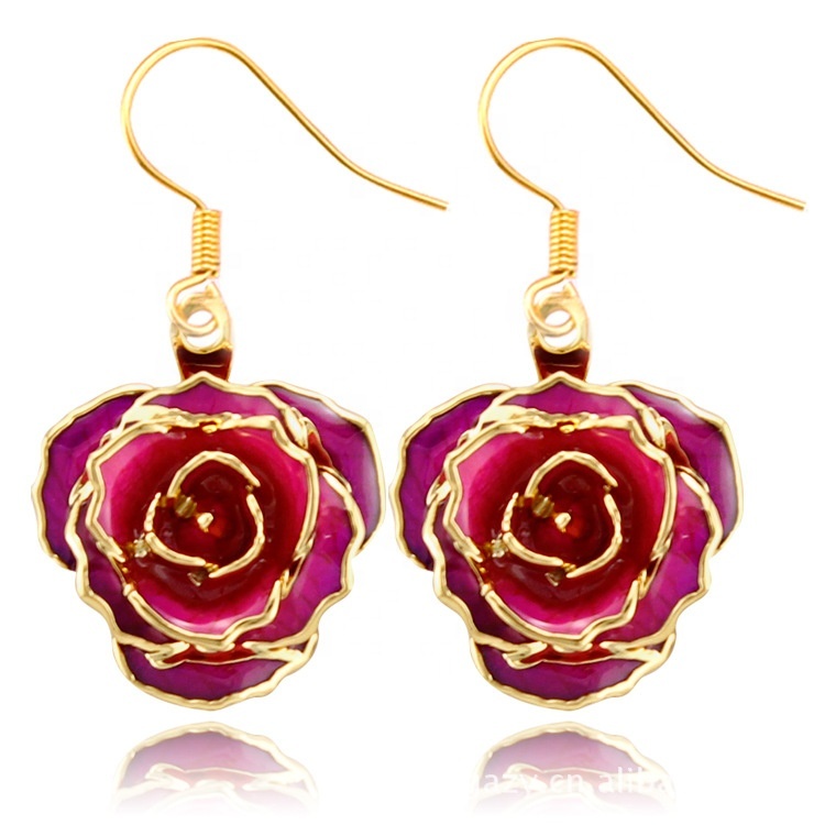 24k Gold Plated Rose Earrings Gifts for Girlfriend  Preserved Flowers Wholesale Hot Rose Earrings
