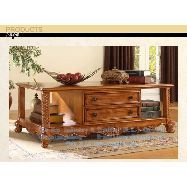 Wooden living room furniture, wooden carved rectangular coffee table