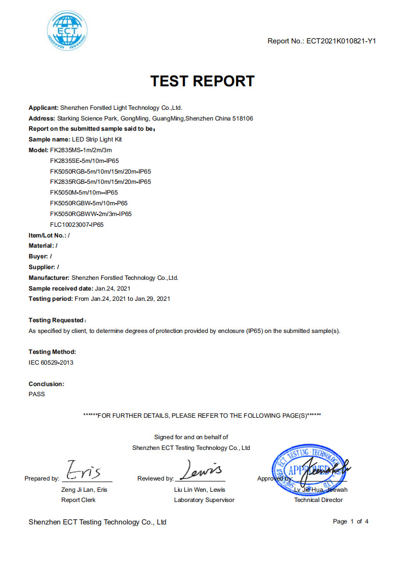 Shenzhen Forstled Light Technology Co., Ltd. Сертификации