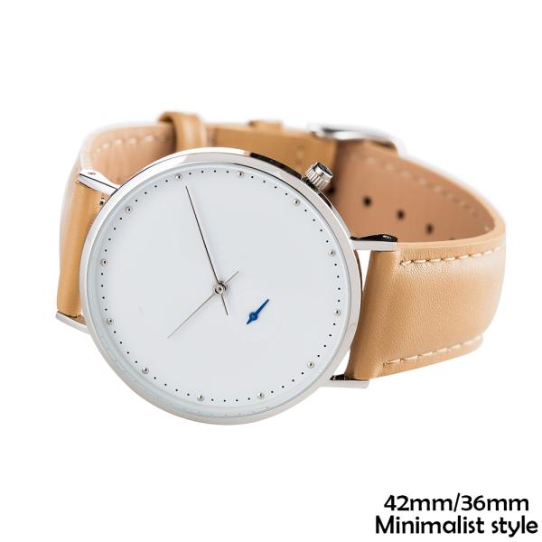 42mm Waterproof Leather Wrist Watch , Gold Simple Leather Watch