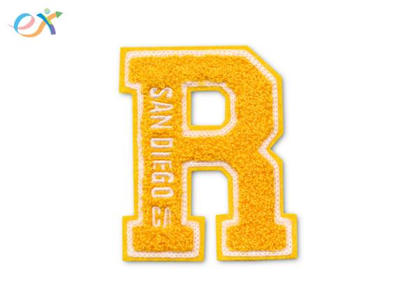 Yellow Double Felt Fabric Towel Iron On Logo Patches Chenille R Letter