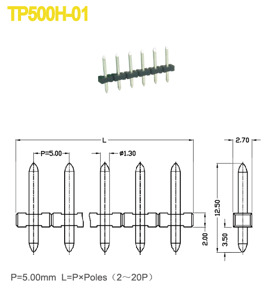 Вставляемый тангаж 5.00mm 300V 18A 2 терминального блока - штыри мужчины коллектора 20P