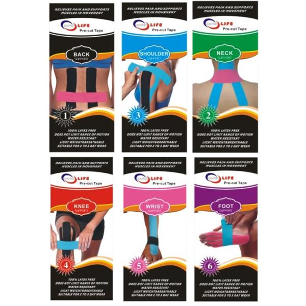 Multicolor popular precut strips elastic therapy sports match cure muscle tape with foil pouch kinesiology tape