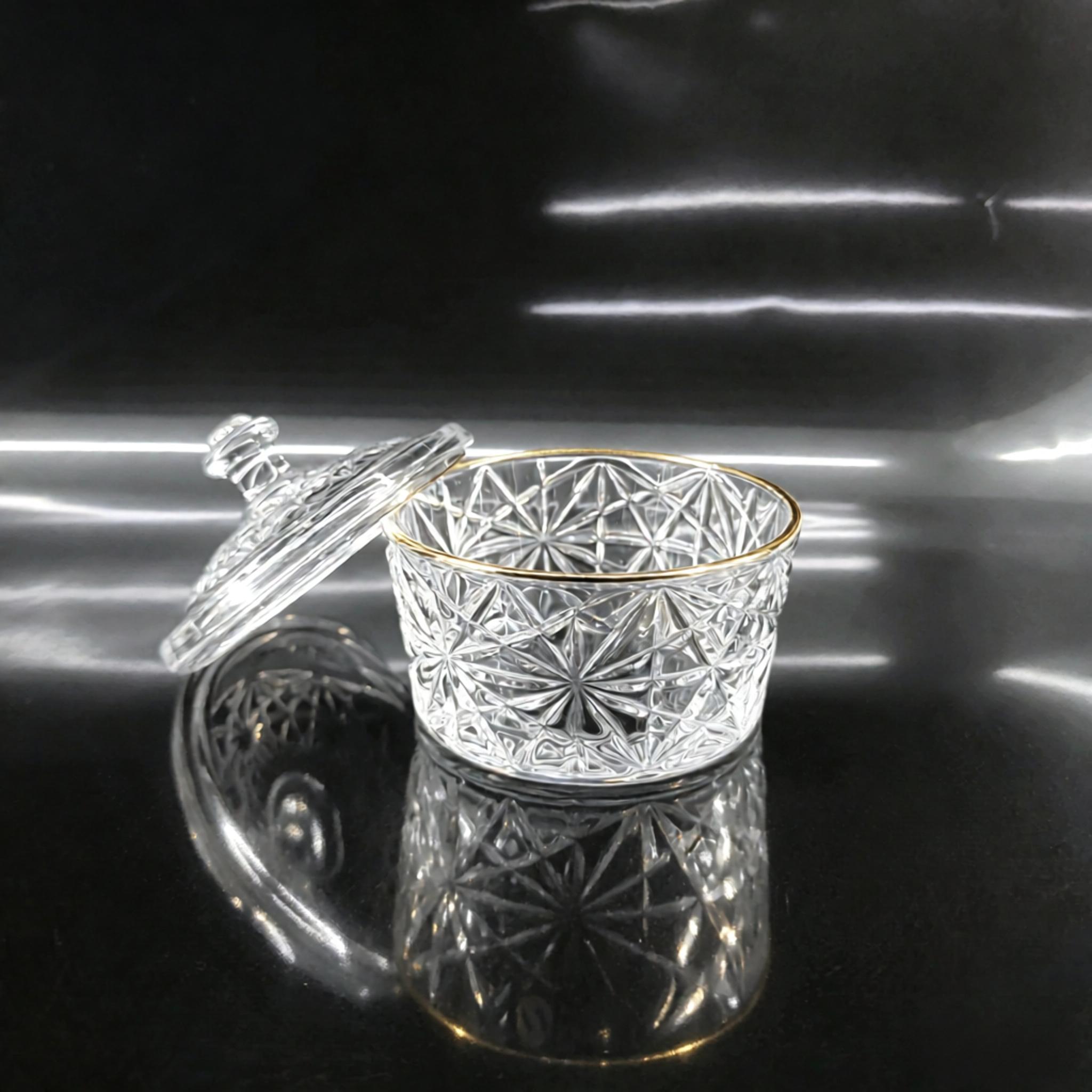 High Quality Candy Bowl Transparent Glass Candy Jar with Lid, Gold Rim Decorative Glass Storage Pot for Nuts Sweets Dry Fruit