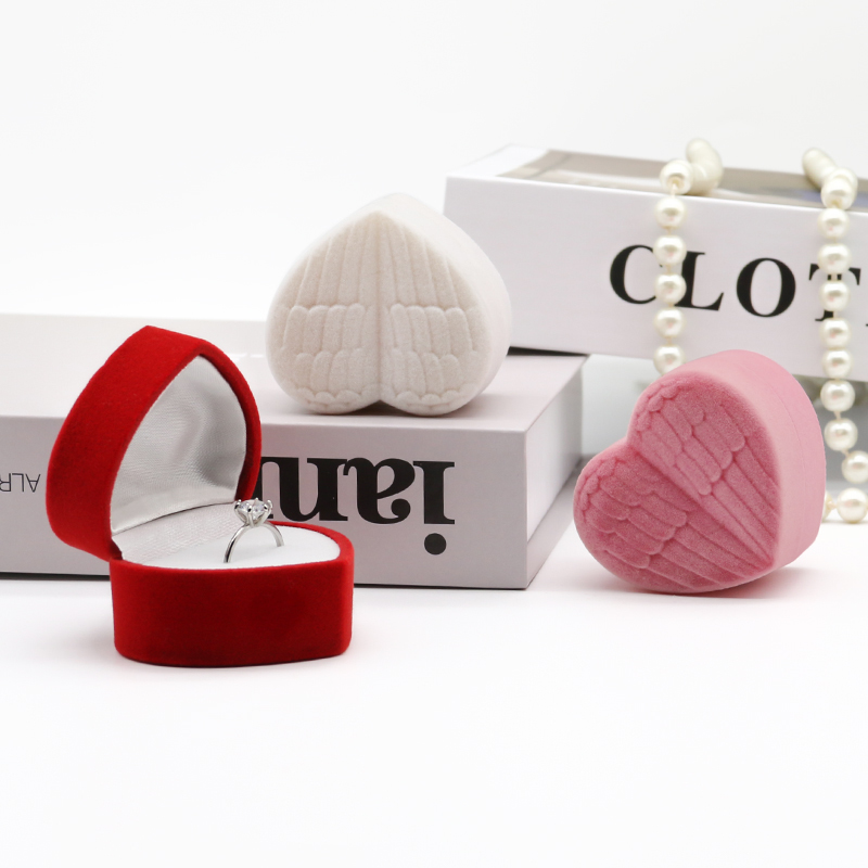 Red Velvet Heart Jewelry Box Hinged Jewelry Box Romantic For Rings Necklaces Earrings