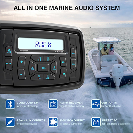 7-Channel Marine Digital Media Receiver With Bluetooth And EcoCast Speaker System Compatibility