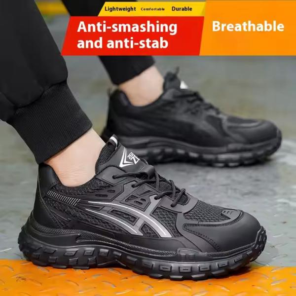 Anti-smashing Steel Toe Work Shoes With Kevlar Mid Sole And Breathable PU Flying Knit Upper
