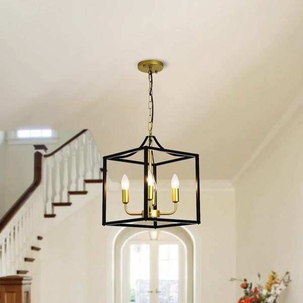 Industrial Metal Lantern Chandeliers 4-Light Adjustable Height Farmhouse Chandelier(WH-CI-136)