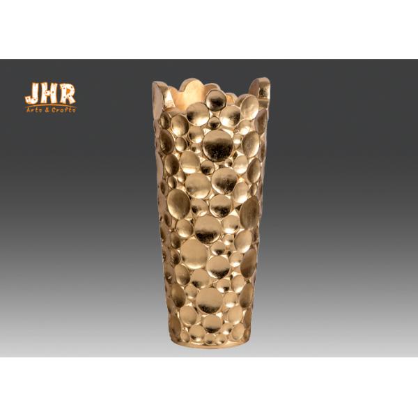 Decorative Circle Pattern Contemporary Plant Pots Fiberglass Gold Leaf Finish 3 Size
