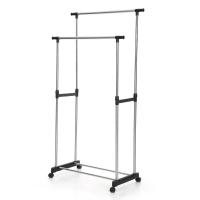 Perchero vertical ajustable portátil para tela, perchero rodante vertical para ropa, perchero metálico de doble capa para ropa