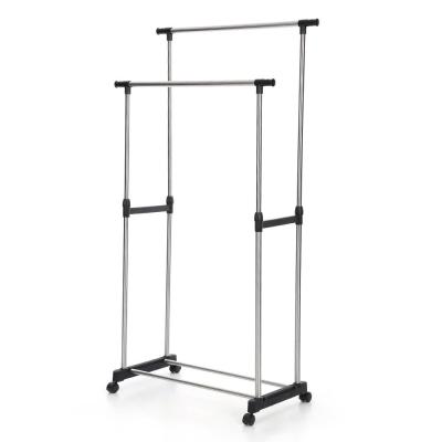 Portable adjustable vertical fabric stand, vertical rolling clothing rack, metal double-layer clothing rack