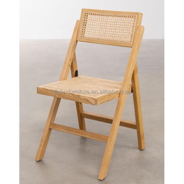 Restaurant Hotel Nordic Modern Natural Rattan Foldable Solid Wood Dining Chair for Dining Room Furniture