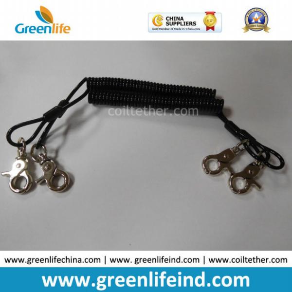 Retracted Black Short Length Coiled Tool Coiled Lanyard
