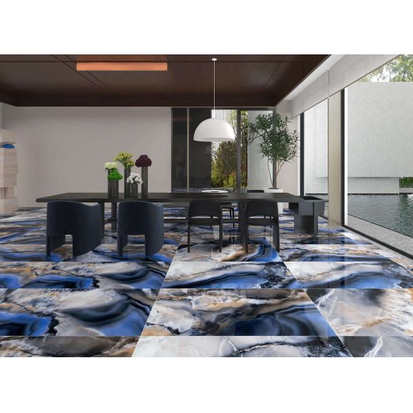 60x120 Full Body Blue Glossy Interior Apartment Glazed Polished Porcelain Marble Floor Wall Tiles