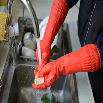 Red Natural latex Long Sleeve Cleaning Gloves , Long Dishwashing Gloves