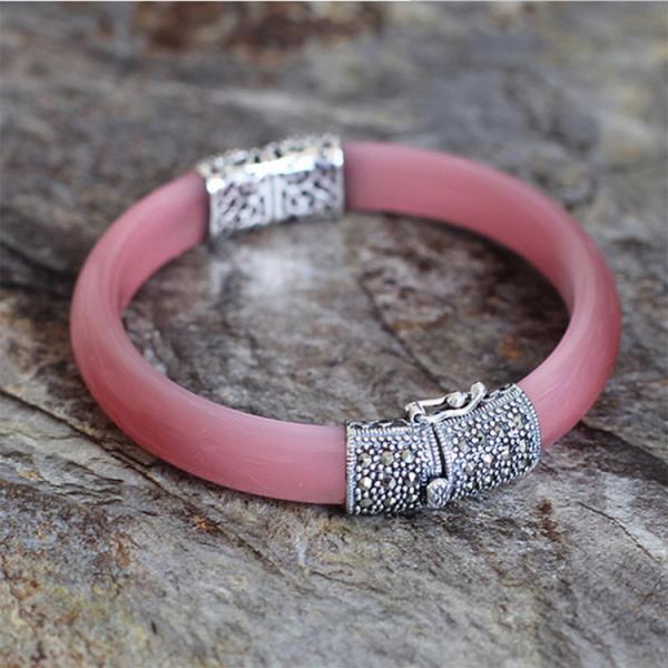 Women Vintage Jewelry Sterling Silver Zirconia Bangle Bracelet (015741WPINK)