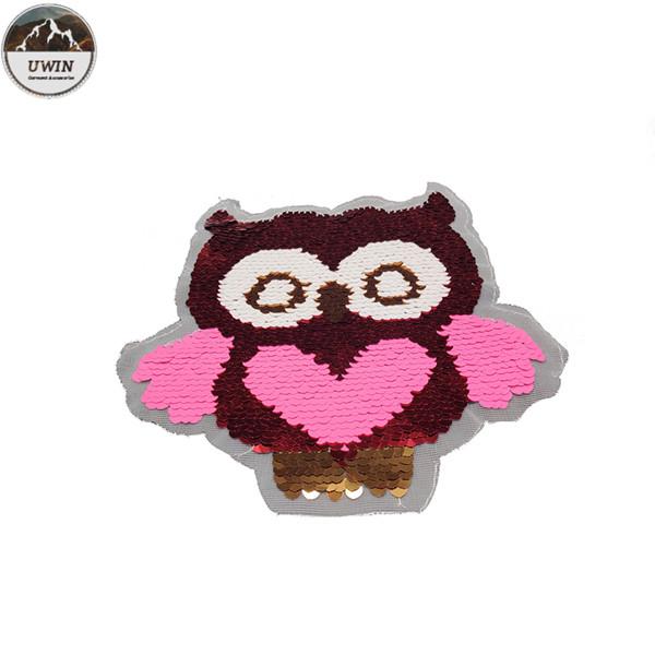 Blue / Pink Owl Reverse Sequin Patch Eco Friendly For Garment / Shoes Decoration