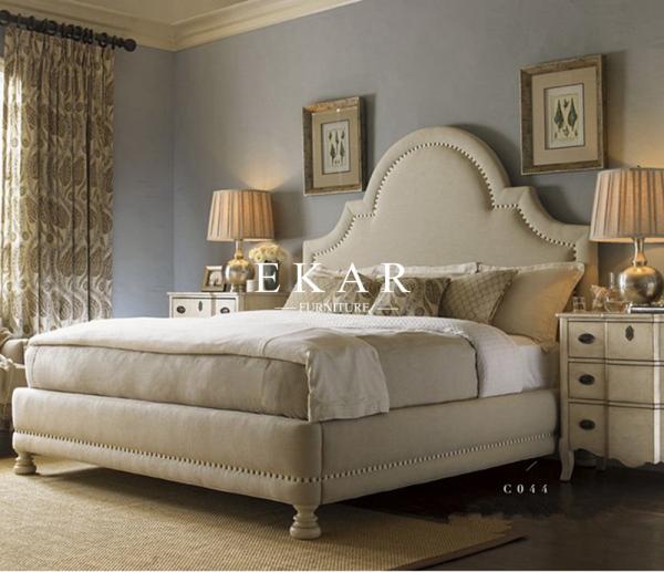 Modern Bedroom Wooden Frame Beige Upholstered King Size Bed