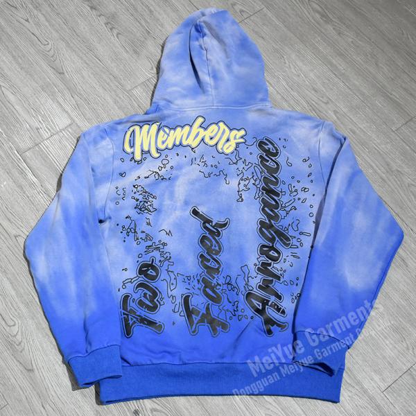 Custom Logo Screen Print Hoodie Heavyweight Acid Wash Hoodie Casual Loose Pocket
