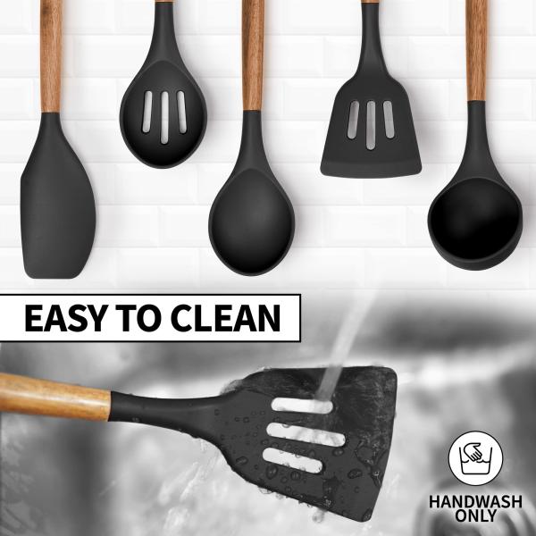 High Temperature Cooking Utensil Set for Kitchen 5 Piece Non-Stick Silicone Spatula Spoon