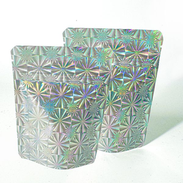 Food Snacks Packaging 4x5 Inch Plain Plastic Packaging Bags 3.5G Reusable Zipper Holographic Mylar with Gravnre Printing