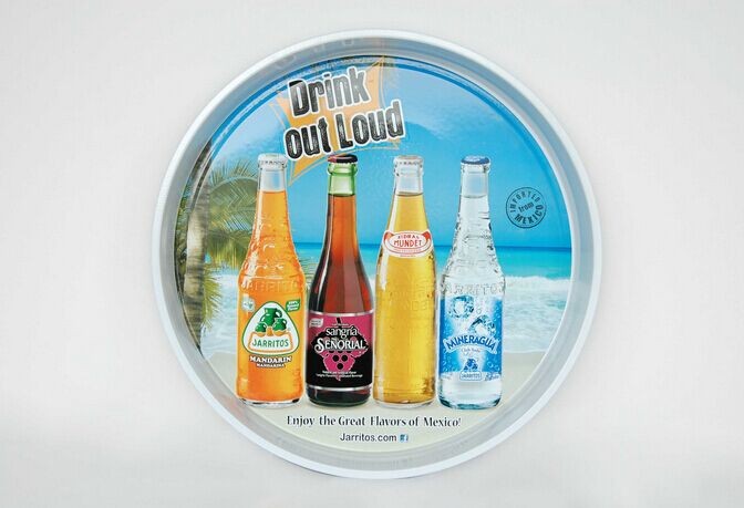 Round Big Metal wine serving tray Full Color Printed  Tin Bar Gift Pallet