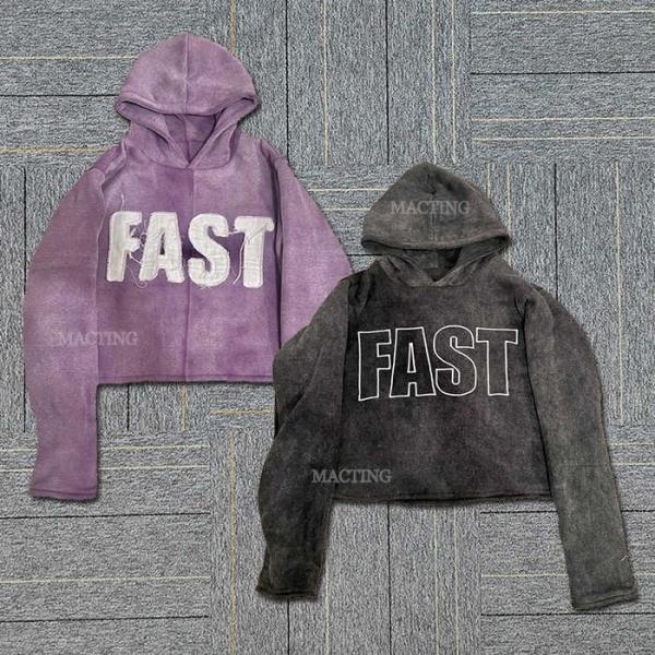 Unisex Vintage Hoodie com Patch de bordado Distressed Applique em algodão Terry Francês