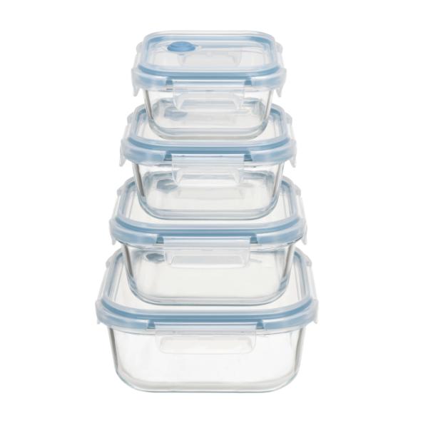 Contenant alimentaire en verre borosilicate avec couvercle en PP à 4 verrous