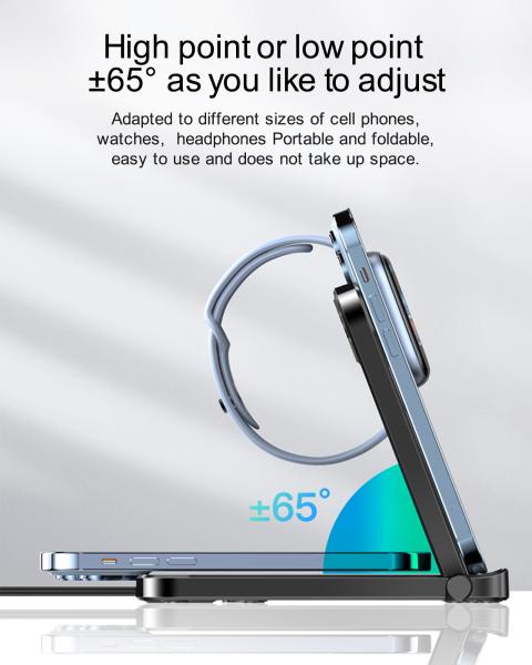 Portable Desktop Mobile Phone Wireless Charger 3In1 Folding Foldable 15W