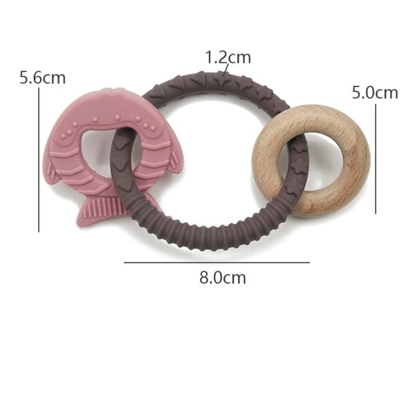 Classic Cute Fish Chewable Silicone Wood Teether Nursing Comforter Toy
