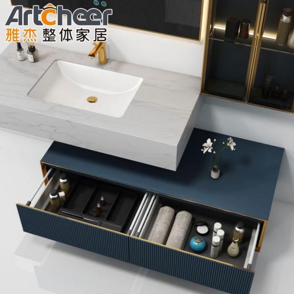 Modern Design Water Resistant Bathroom Vanity Cabinet with Soft Closing and Vanity Mirror