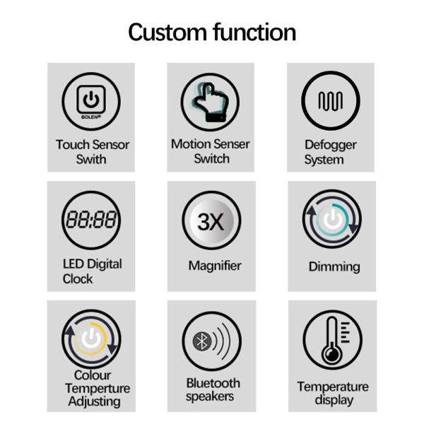 Premium Luxury LED Bathroom Mirrors IP44 Water Resistant Touch Light Bathroom Mirror
