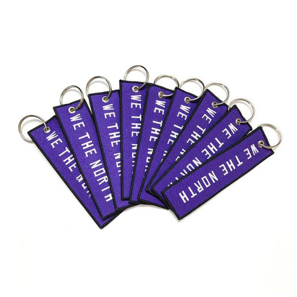 4 Inch Width Embroidered Key Chain , Custom Embroidered Keyring Yarn Twill Material