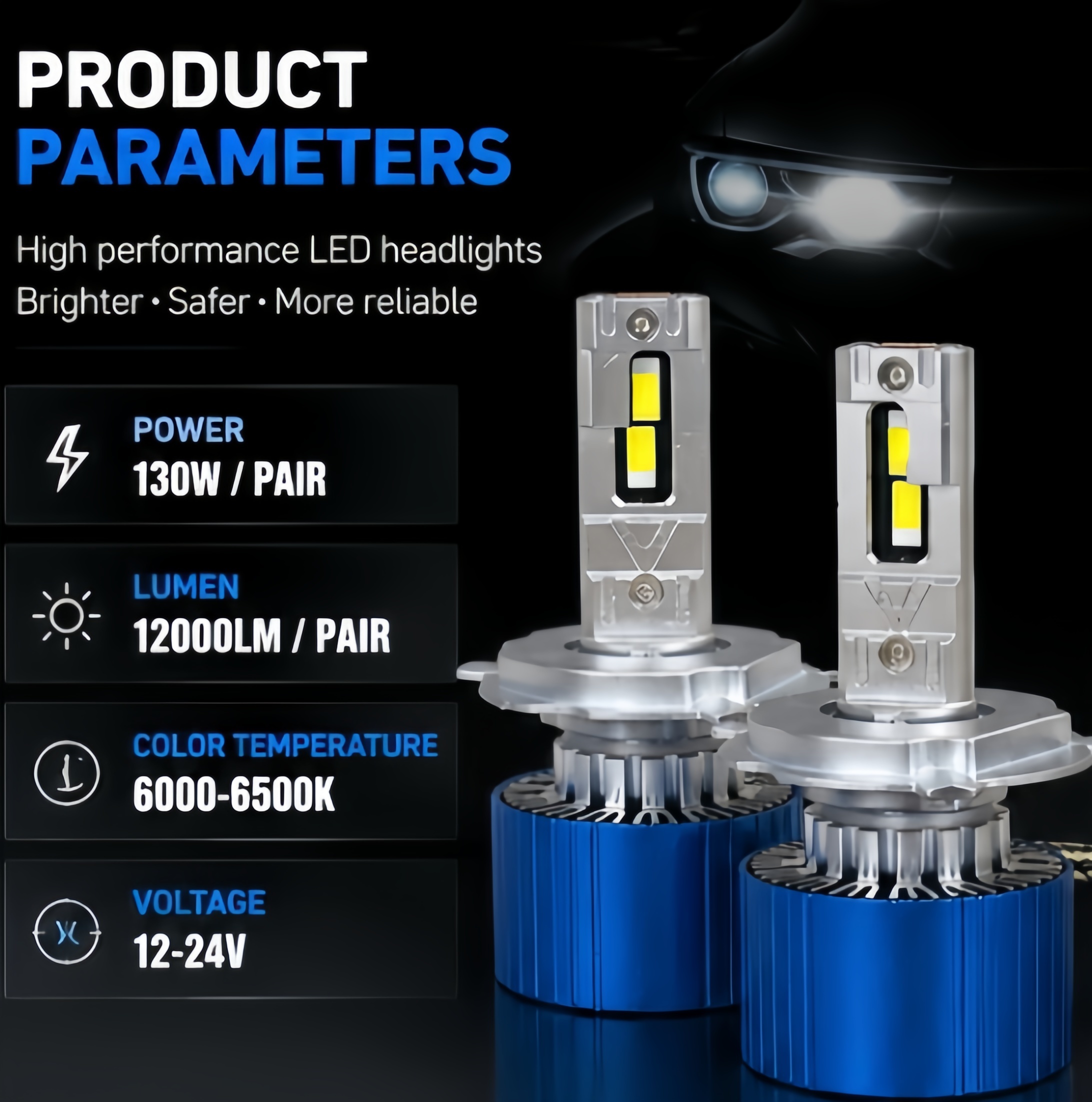 120W High Brightness Durable H4 LED Headlight for Enhanced Visibility