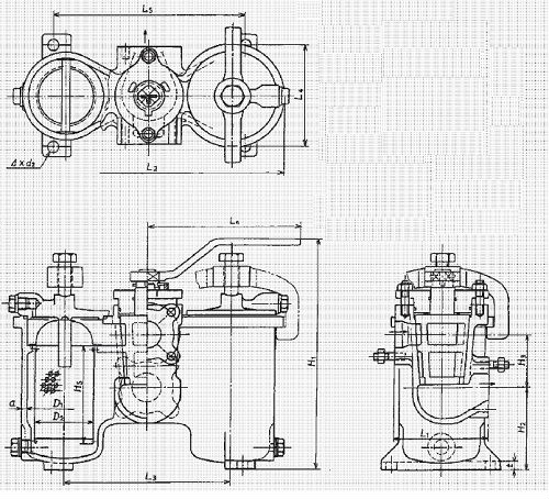 JIS F7208 Marine Cast Iron Duplex Oil Strainer JIS F7208 H Type for Korea market