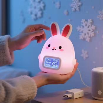 Silicone Rabbit Night Light, Soft Glow, Sleep Training, Support 9 Languages