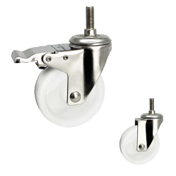 125mm SS Casters With Double Brake Threaded Stem White Nylon Casters OEM