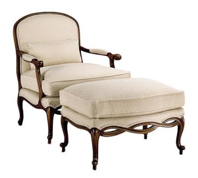Soild Wood Leg Upholstered Chair And Ottoman / Living Room Lounge Ottoman Chair