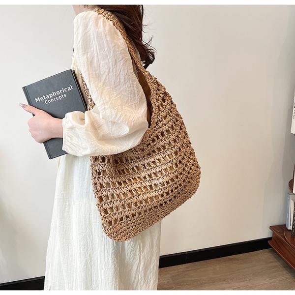 Bolsas Personalizadas Logo Bolsos De Paja Tejida Custom Raffia Clutch Woven Crochet Shoulder Women Handbags Beach Straw Bag Mesh Beach Bag Crochet Tote Bag Straw Crochet Purses for Women Raffia Tote