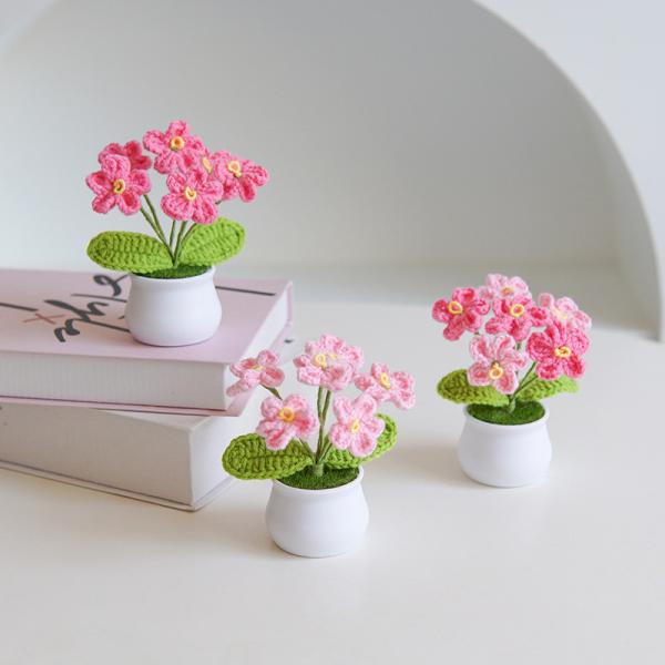 Fabricación artesanal de flores en macetas, decoración para el hogar Arreglo de flores de hilo de punto, regalo creativo