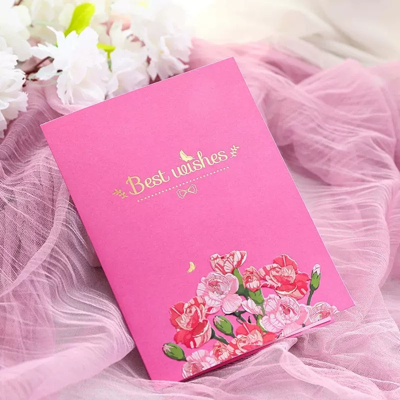 3D Floral Bouquet Pop Up Greeting Card With Striped Cone Design