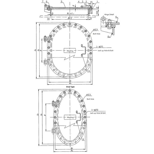 Тип EA CB/T 4392 поднял овальную Multi крышку люка болтов с оборудовать шарниров морской